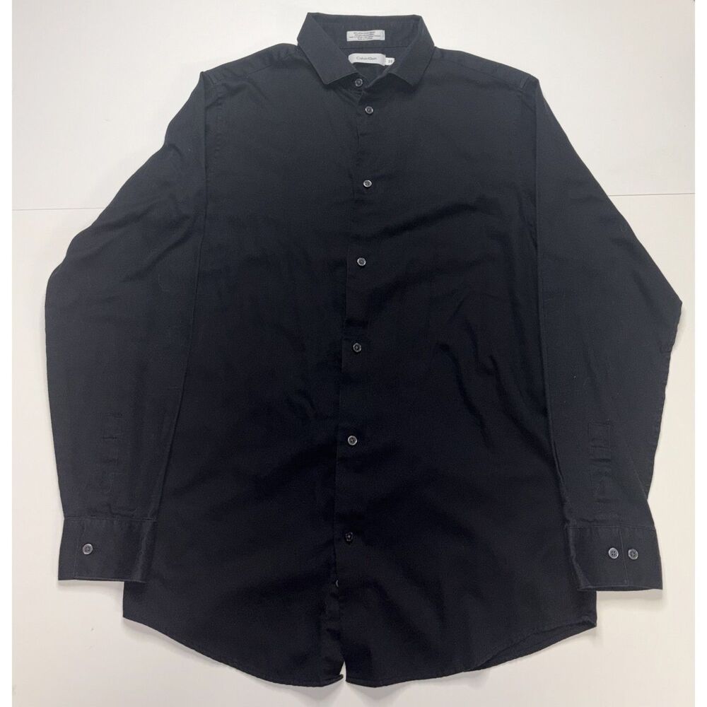 Calvin Klein Black Button Up Shirt Men's 20 Long Sleeves Fancy Streetwear Blend